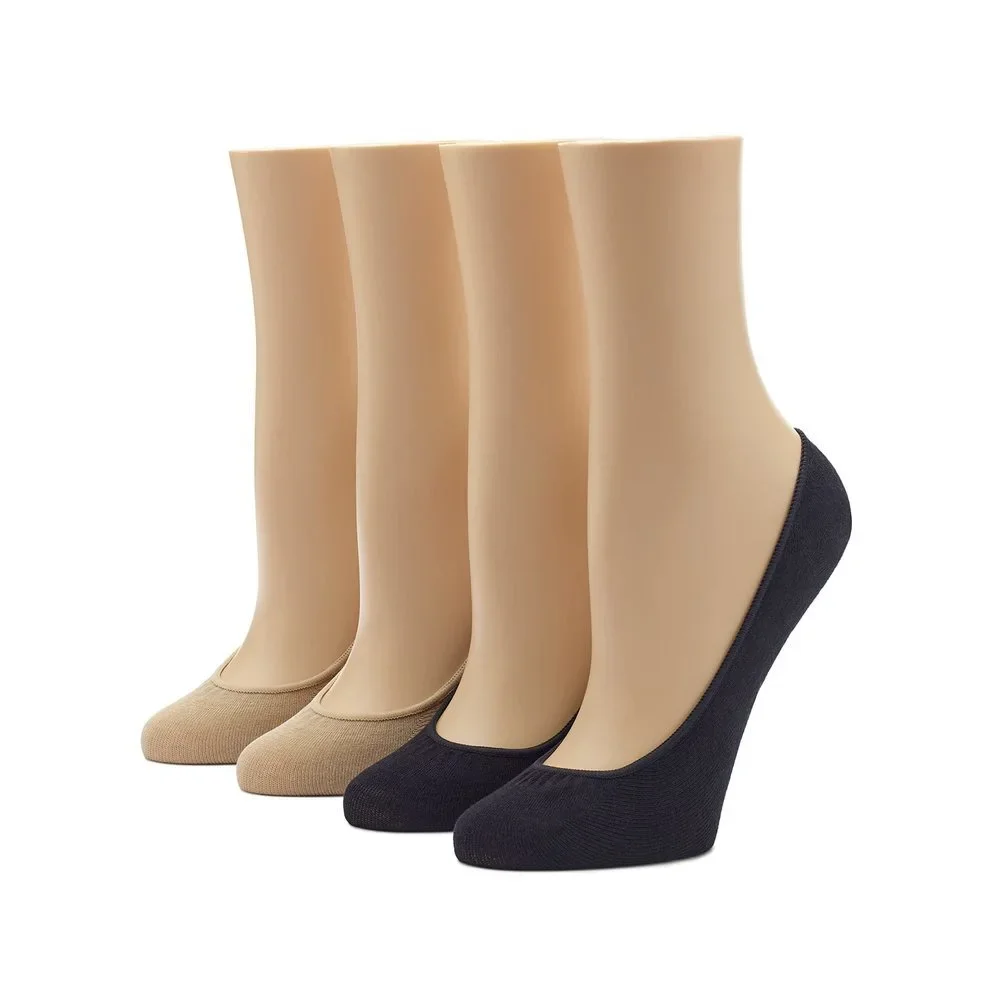 HUE Women's 4 pair pack Hidden Cotton Liner, Asst, Medium/Large (Size 2)